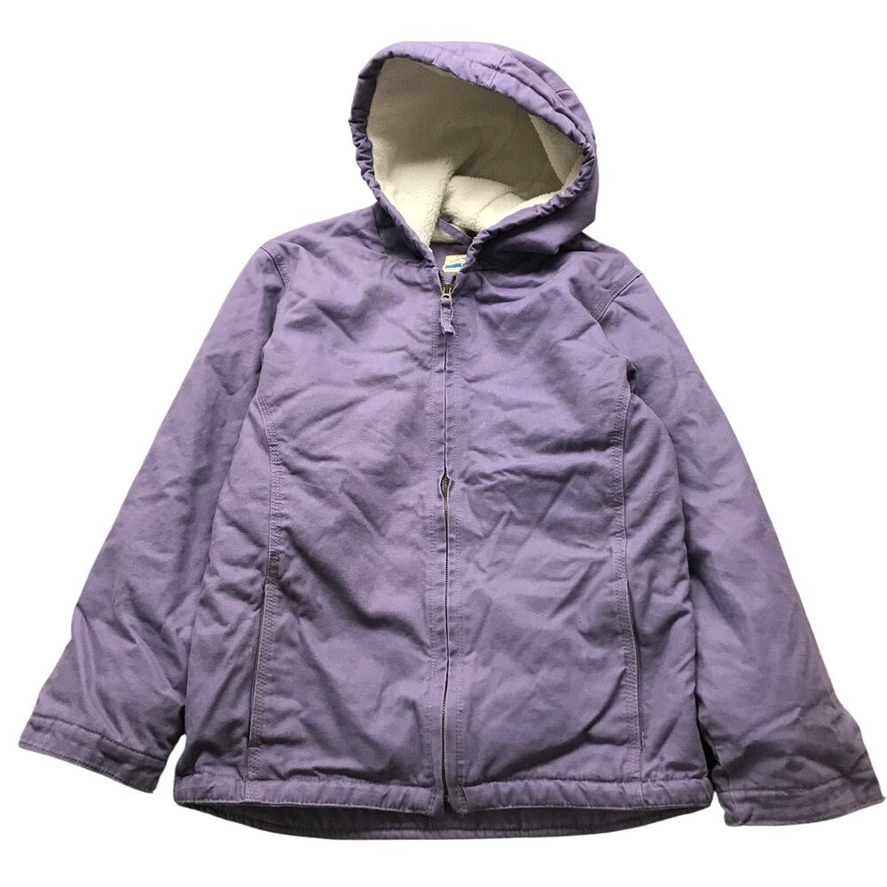 Blue Mountain Sherpa Lined Duck Canvas Jacket Hoodie Girls Youth Large Purple